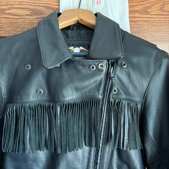 Harley Davidson Leather Jacket Women S Black Zipper Fringe Grunge Moto Mint - Picture 14 of 16